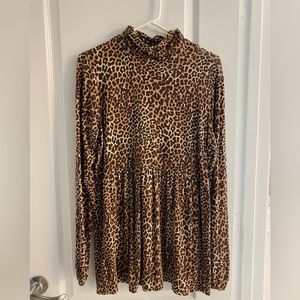 Motherhood maternity animal print baby doll mock neck tunic